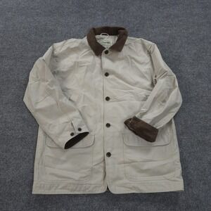 LL Bean Jacket Mens XL Tan Corduroy Trim Barn Coat Canvas Chore Utility Workwear